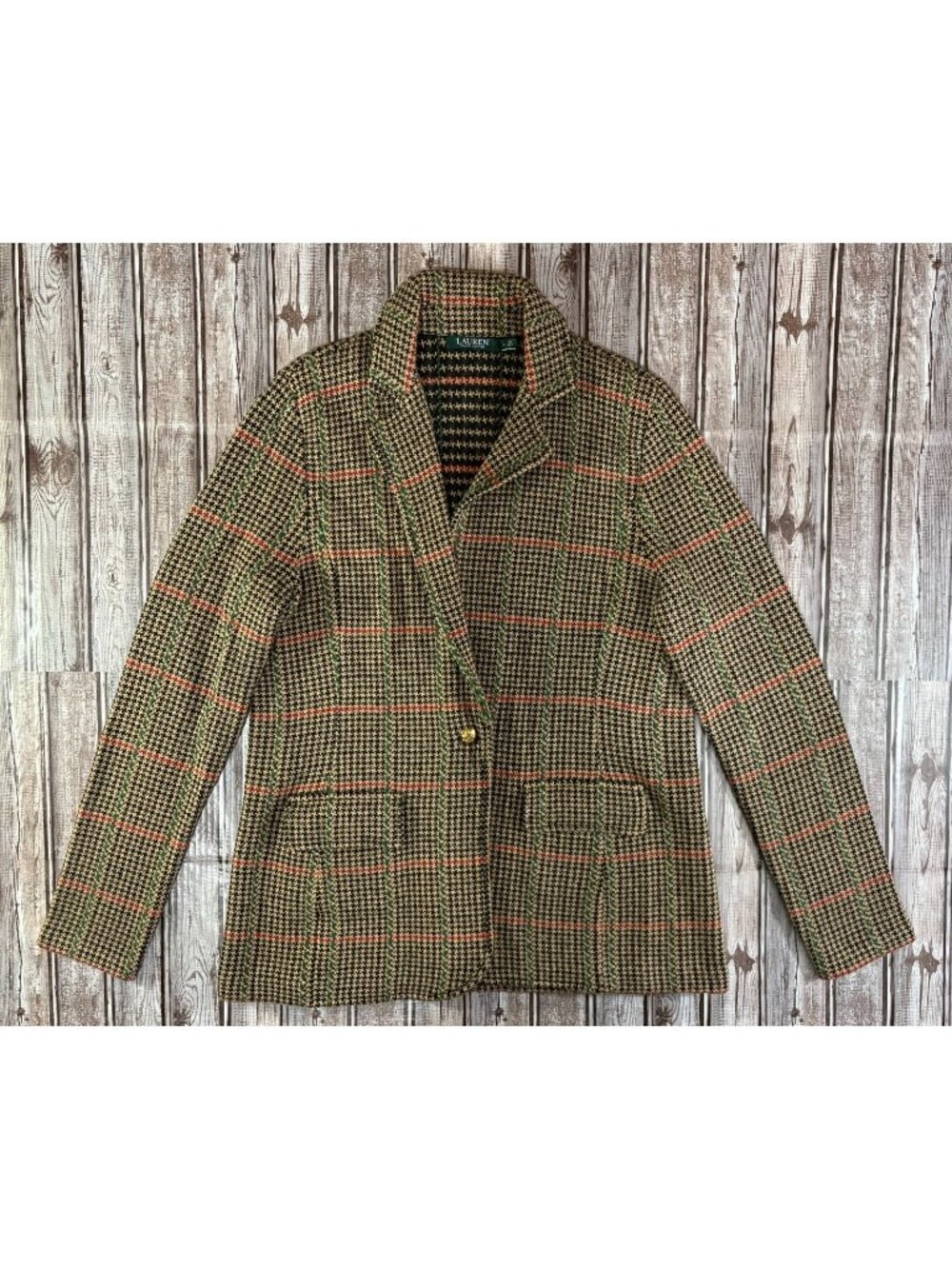 Lauren Ralph Lauren knit wool blend houndstooth cardinan blazer size XL NWOT